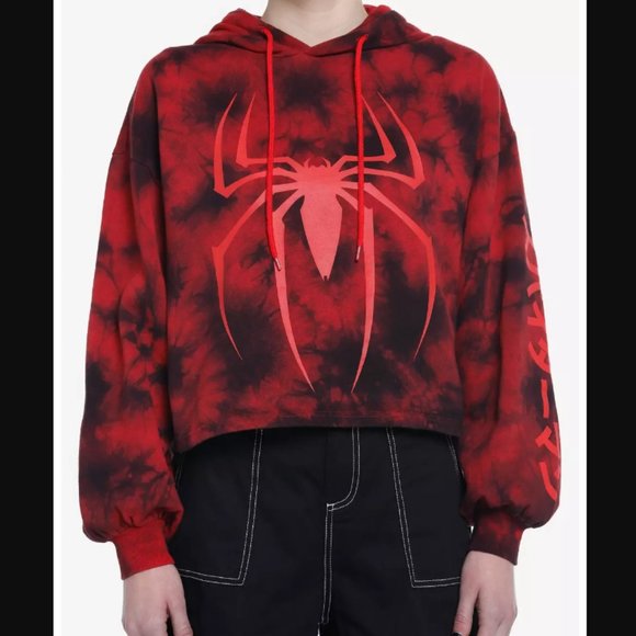 Marvel Spider-Man Red Tie-Dye Girls Crop Hoodie - Picture 2 of 2